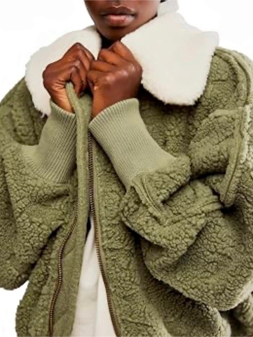 Free People NWT $285 Crystal Kelp Combo Teddy Bomber Jacket